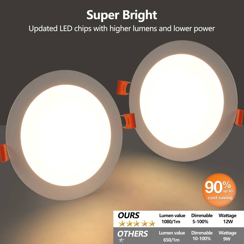 Ultra-Thin LED Recessed Lights - Dimmable & Color Changing, Pack of Twelve