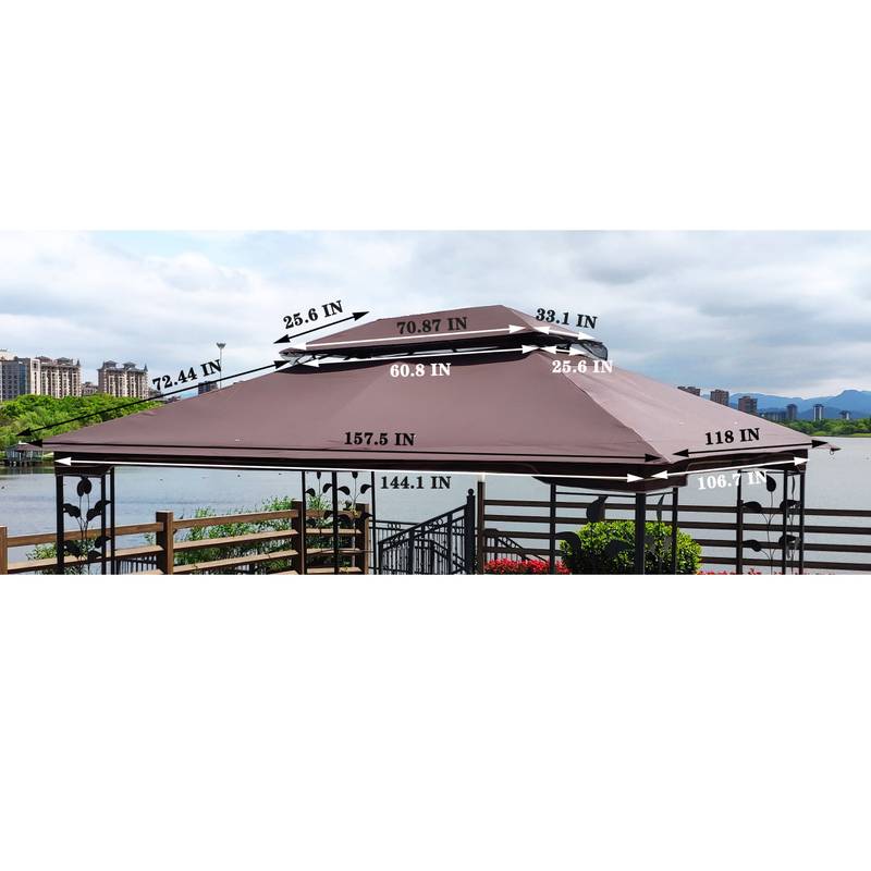 Brown Double Roof Patio Gazebo Canopy Top