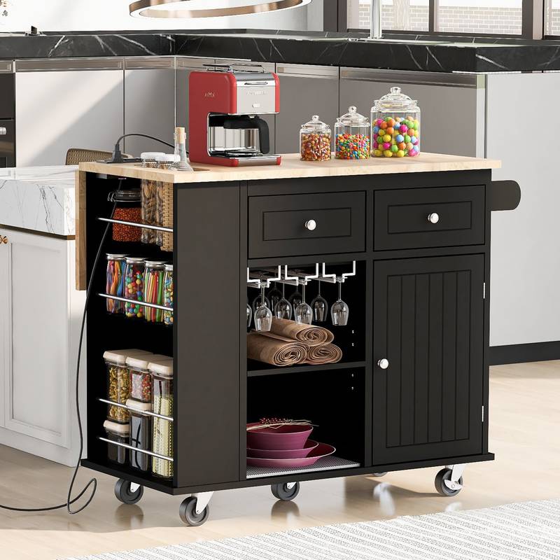 Versatile Kitchen Island with Power Outlet & Wheels