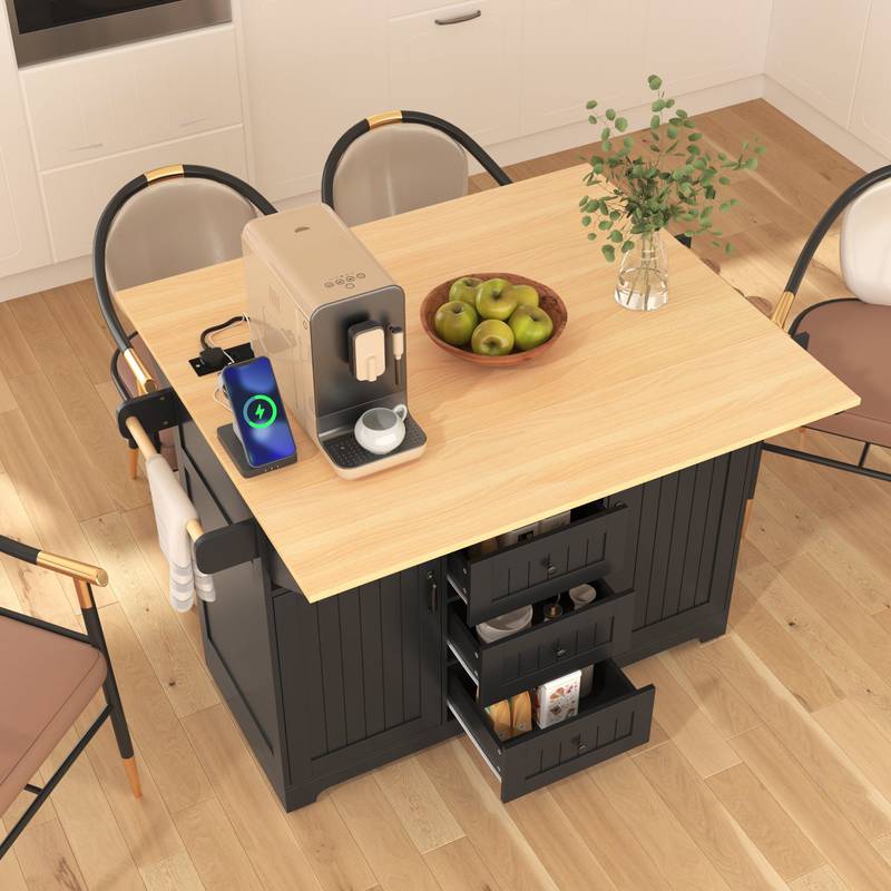 Versatile Kitchen Island Cart with Drop Leaves and Power Outlet