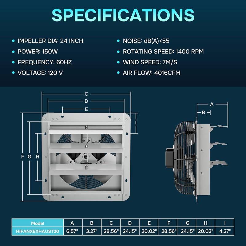 Powerful Wall-Mounted Exhaust Fan with Speed Control for Attics and Garages