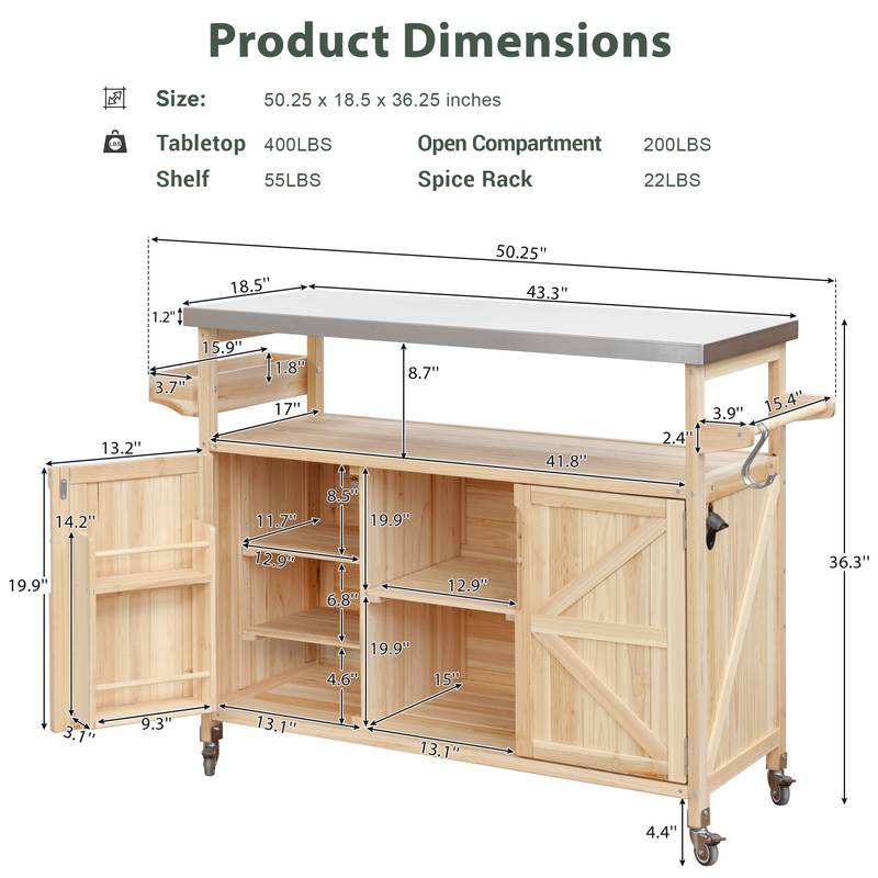 Farmhouse Rolling BBQ Bar & Storage Island