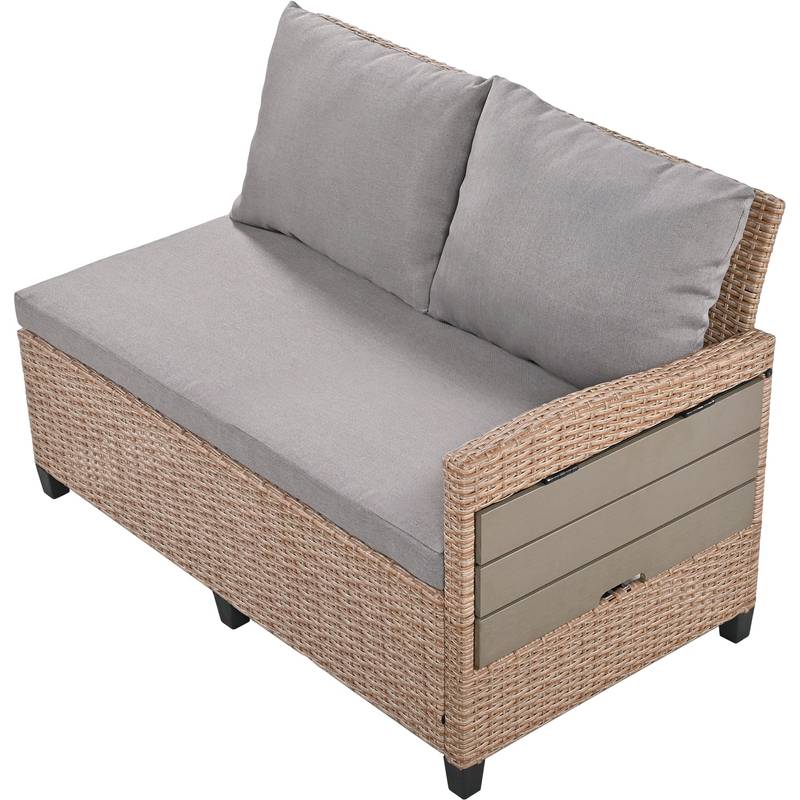 Cozy Rattan Patio Sofa Set with Extendable Tables