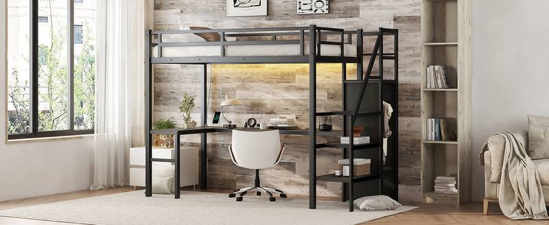 Lofted Adventure Bed with Desk and USB - Perfect for Kids and Teens!
