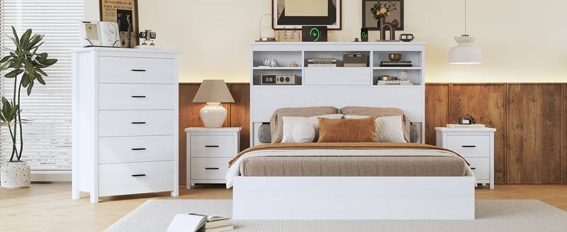 Charming Vintage Queen Bedroom Set with Nightstands and Dresser