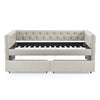 Beige Button-Tufted Twin Daybed with Storage Drawers
