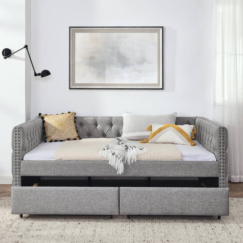 Stylish Grey Daybed with Storage Drawers