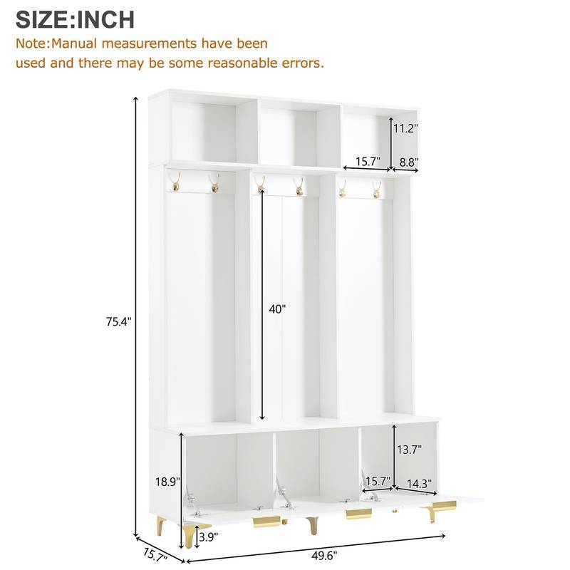 Chic Storage Hall Tree with Bench and Gold Accents
