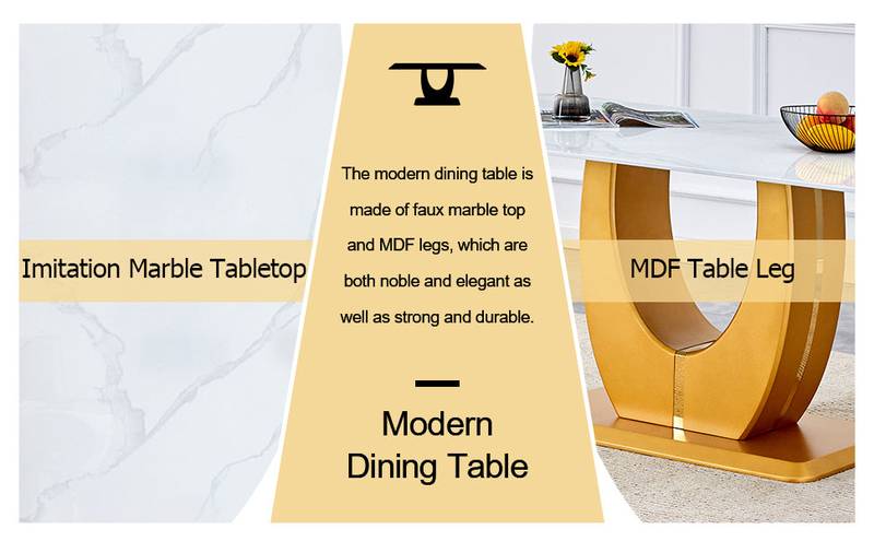 Elegant Marble-Style Dining & Desk Table with Gold Legs