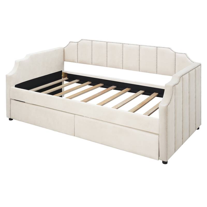 Cozy Beige Twin Daybed with Storage Drawers