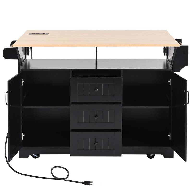 Versatile Kitchen Island Cart with Drop Leaves and Power Outlet