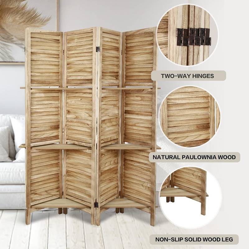 Chic Wood Room Divider with Shelves