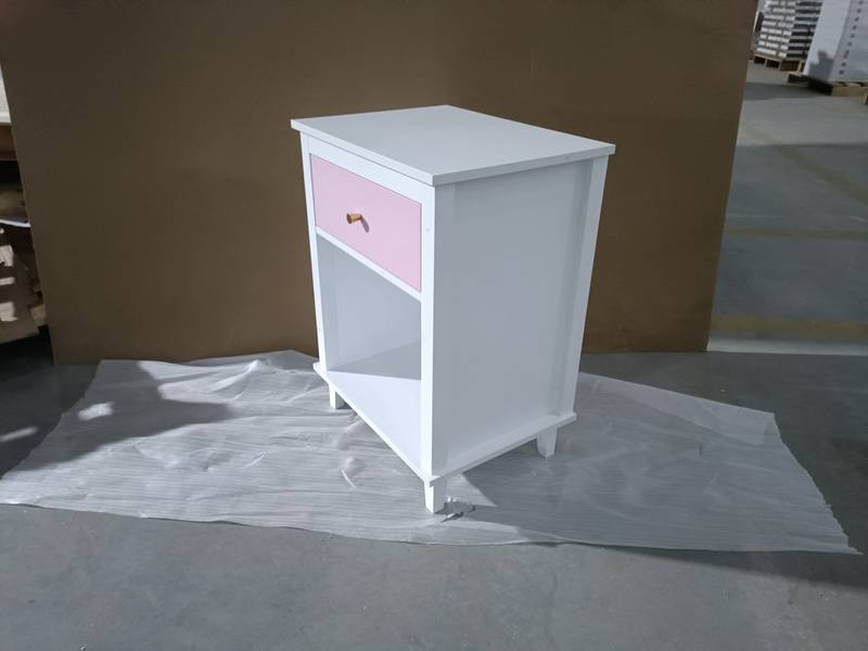 Charming Pink Wooden Nightstand with Shelf & Drawer