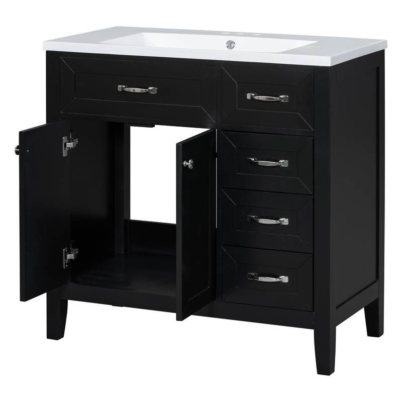 Sleek Black Bathroom Vanity with Sink and Storage