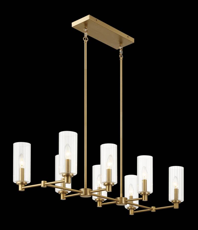 Sleek Satin Brass Island Pendant Light with Ribbed Glass