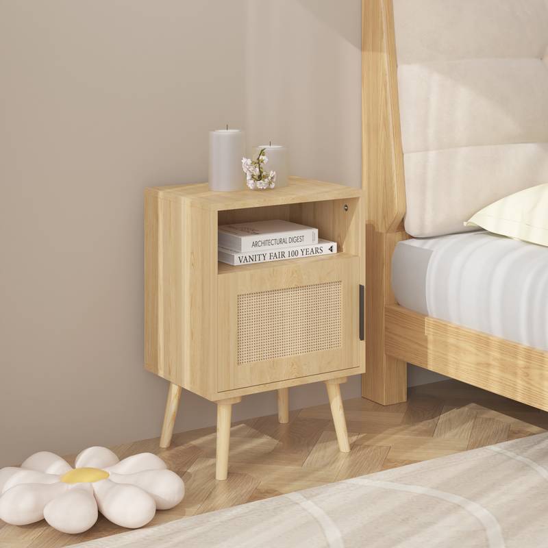 Chic Rattan Nightstand with Open Shelf - Perfect for Small Spaces