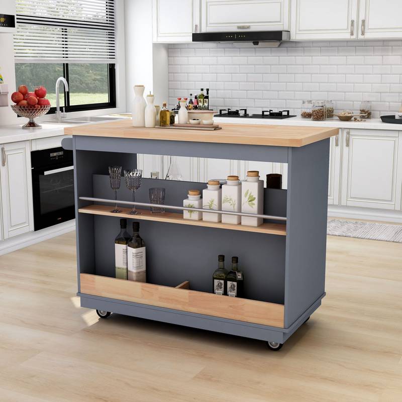 Cozy Kitchen Rolling Island with Storage & Wine Rack