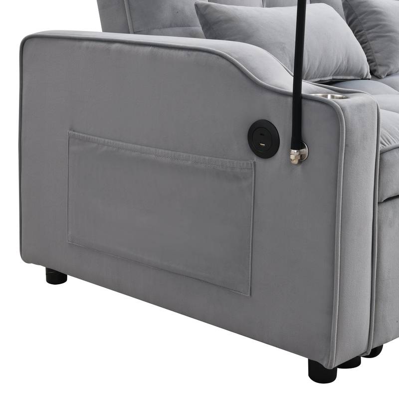 Chic Velvet Convertible Loveseat with Pullout Bed & Reclining Backrest