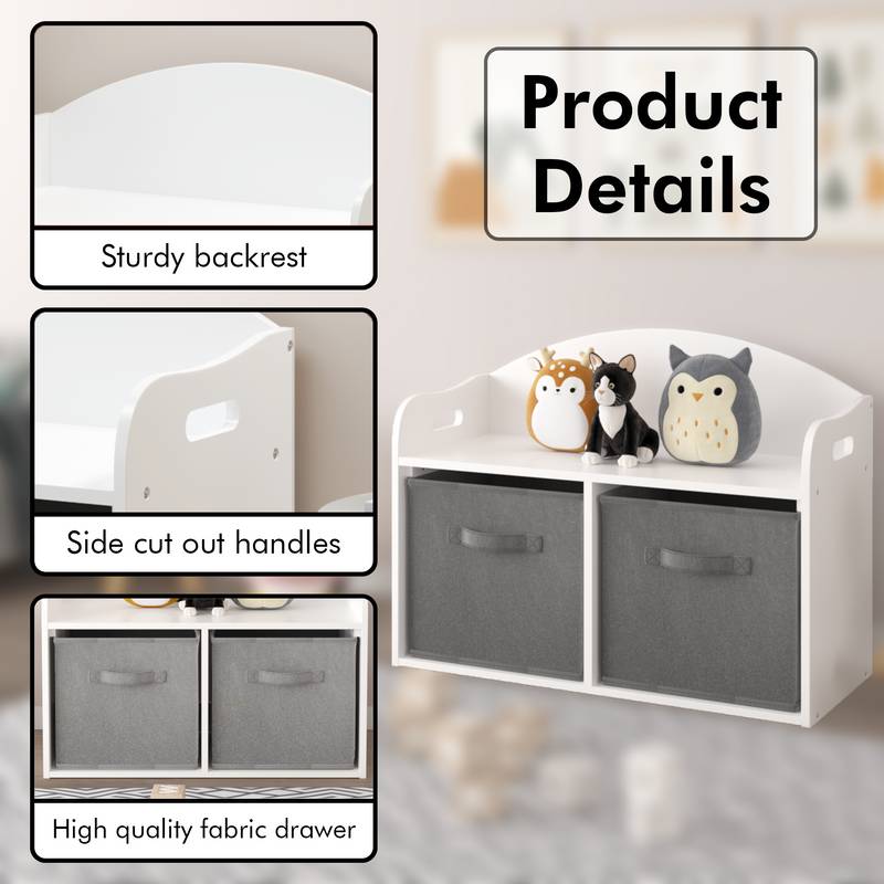 Whimsical Wooden Toy Chest & Bench with Fabric Drawers