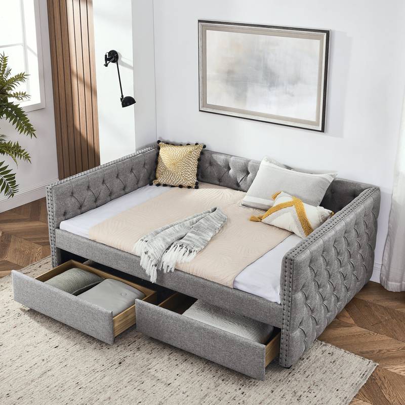Stylish Grey Daybed with Storage Drawers
