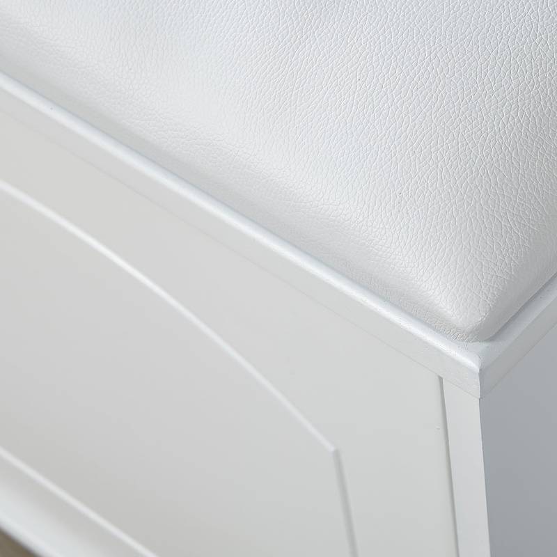 Cozy White Shoe Storage Bench with Cushion and Adjustable Drawer
