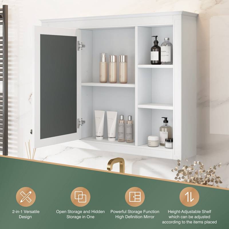 Stylish Wall-Mounted Bathroom Mirror Cabinet with Shelves