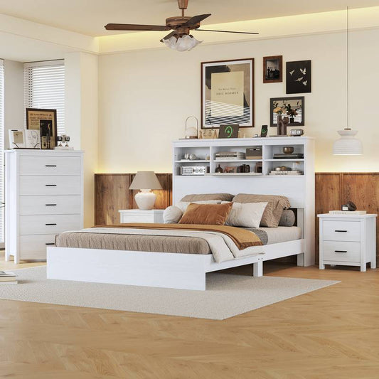Charming Vintage Queen Bedroom Set with Nightstands and Dresser