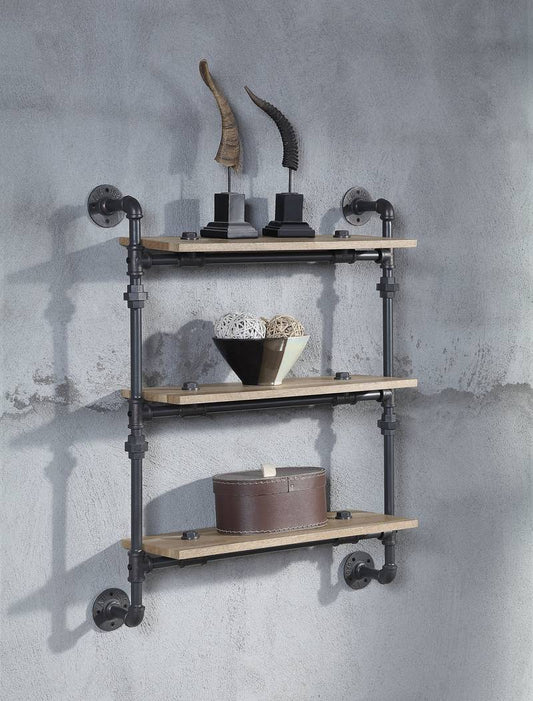 Brantley Oak & Black Wall Rack with Shelves
