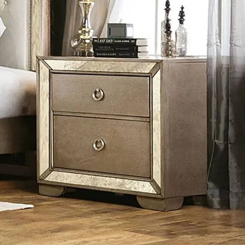 Glamorous Gray Nightstand with Antique Mirror Accents