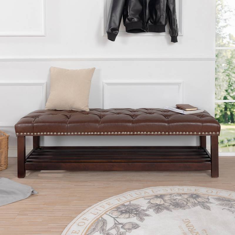 Chic Tufted Bed Bench with Nailhead Trim