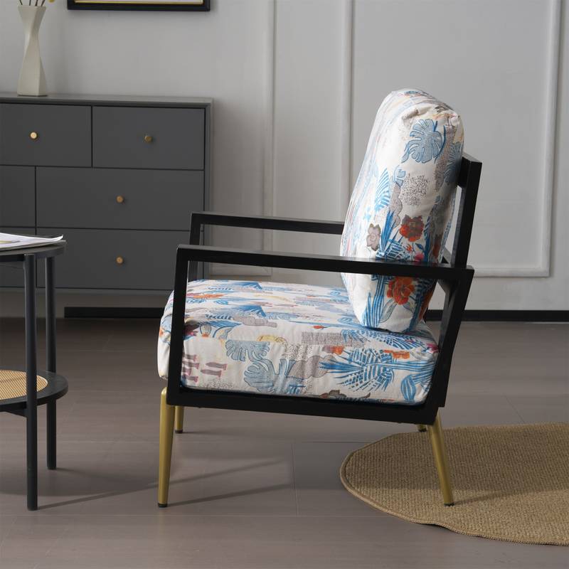Chic Retro Floral Velvet Armchair with Gold Accents