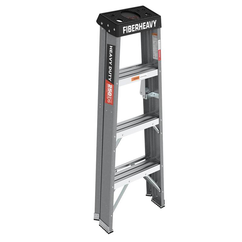 Sturdy Gray Fiberglass Step Ladder