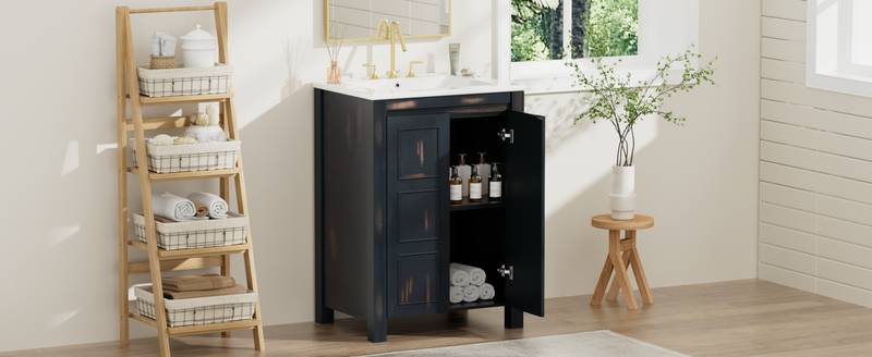 Charming Vintage Bathroom Vanity with Ceramic Sink and Soft-Close Doors