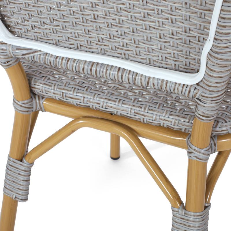Cozy Bistro Duo: Gray Rattan & Bamboo Chairs