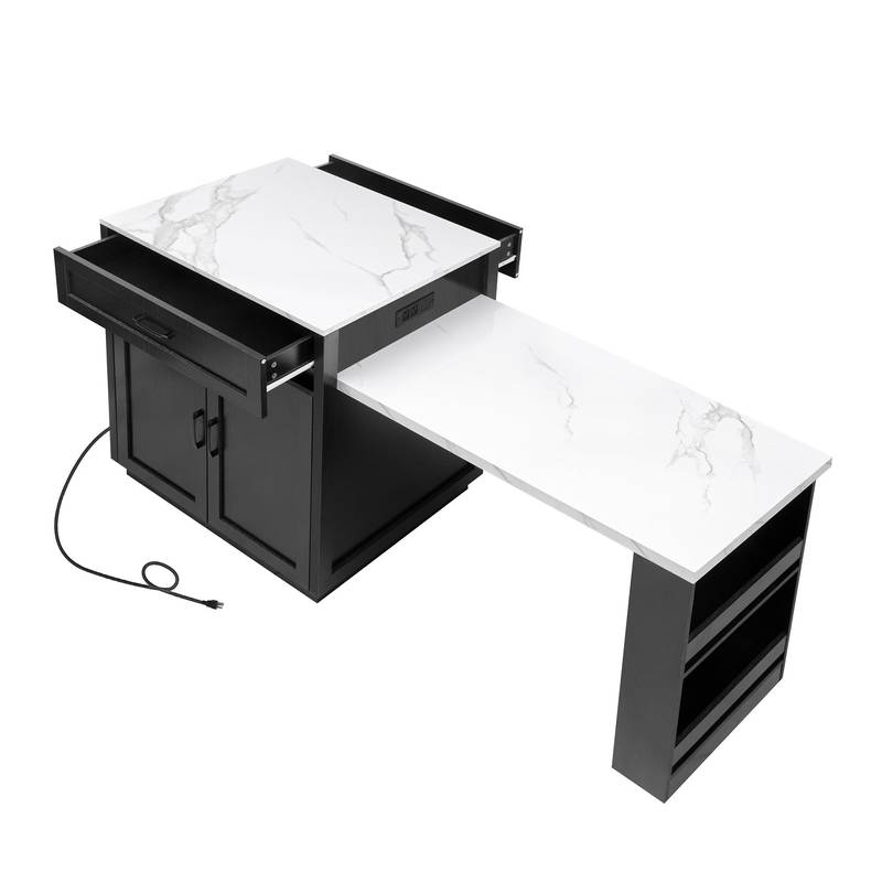 Stylish Expandable Kitchen Island with Storage and Power Outlet