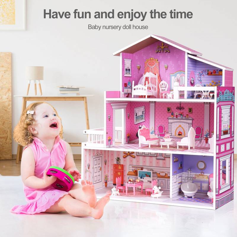 Cozy Wooden Dollhouse with Furniture Set for Kids