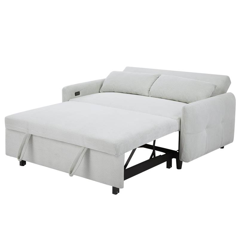 Light Blue Sleeper Sofa with USB Ports and Pillows