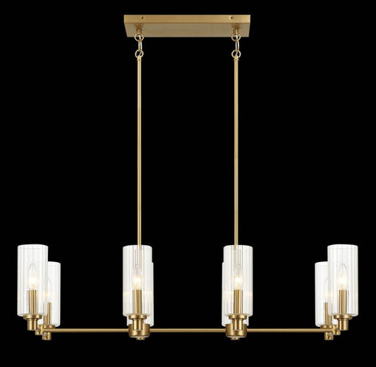 Sleek Satin Brass Island Pendant Light with Ribbed Glass