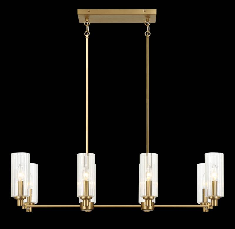 Sleek Satin Brass Island Pendant Light with Ribbed Glass
