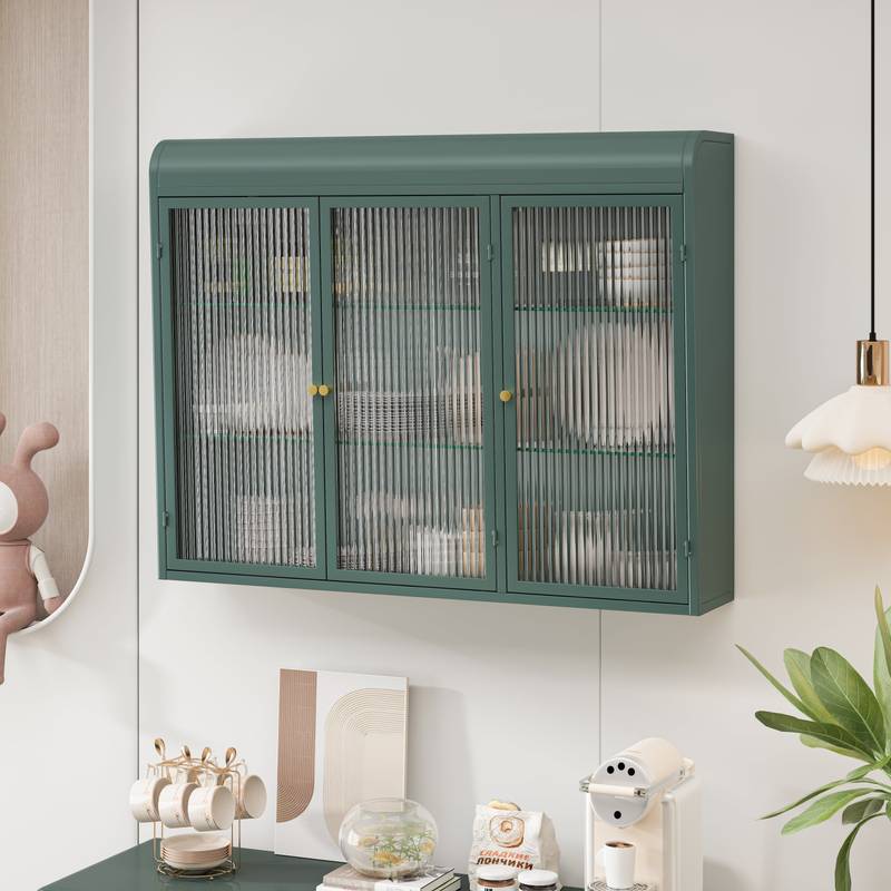 Chic Arched Glass Cabinet in Dark Green