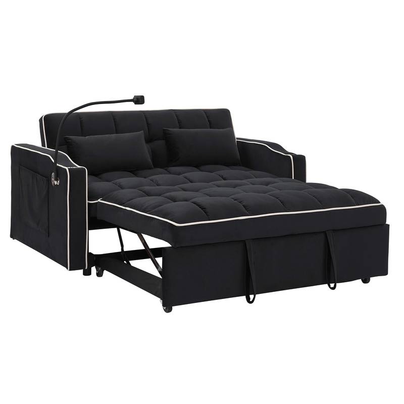 Cozy Convertible Velvet Sofa Bed with USB, Ashtray & Swivel Stand