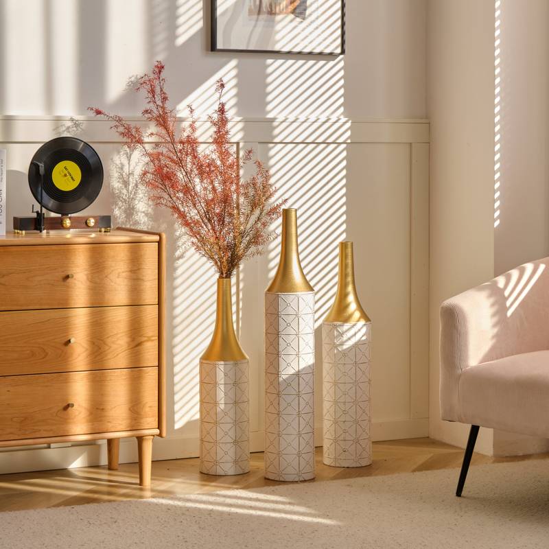 Gorgeous White Metal Vase Trio