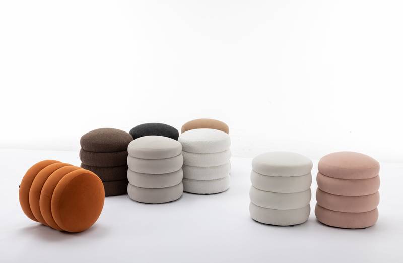 Ivory Velvet Round Ottoman