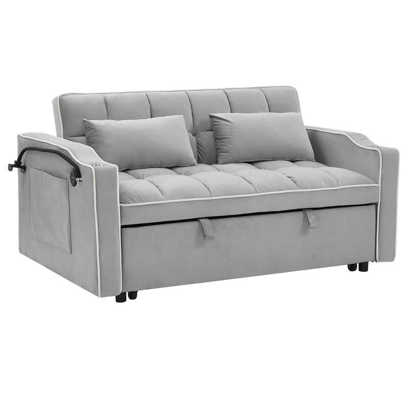 Chic Velvet Sofa Bed with USB Port and Swivel Stand