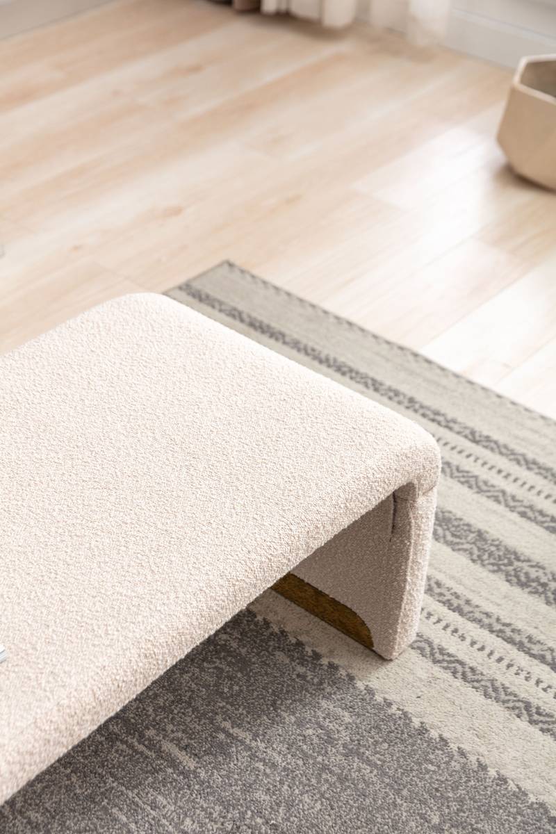 Chic Beige Boucle Ottoman with Gold Legs