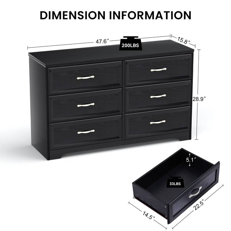 Sleek Black 3-Drawer Chest and Dresser