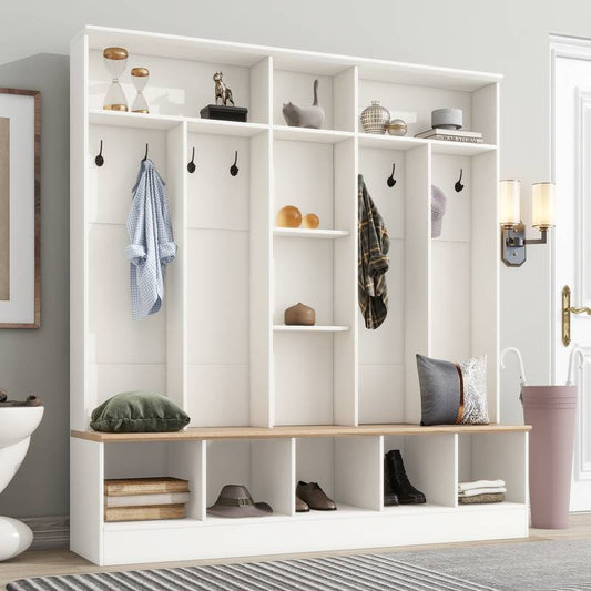 Chic Entryway Hall Tree with Storage Bench & Coat Rack