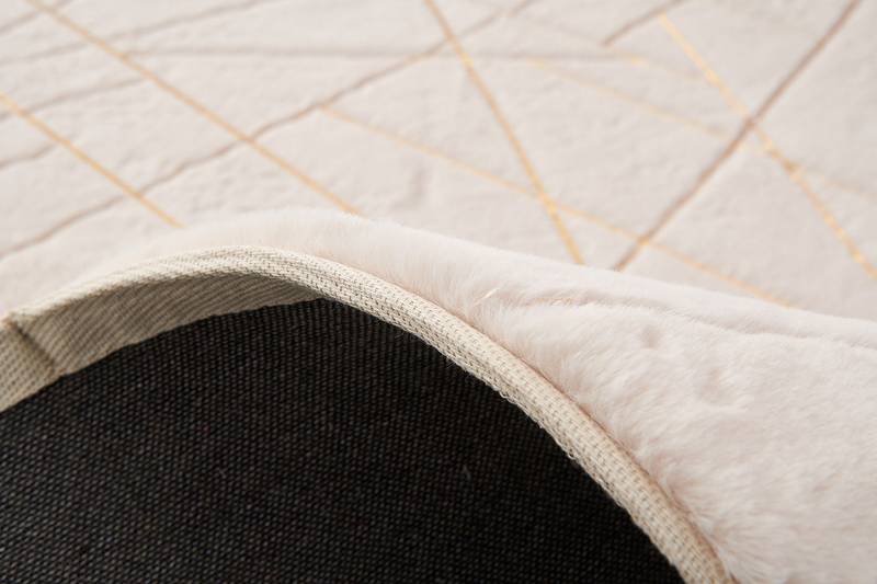 Chic Gold-Gilded Beige Faux Fur Area Rug