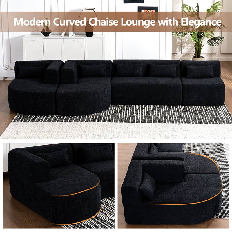 Chic Black Modular Sofa with Loungers and Plush Pillows