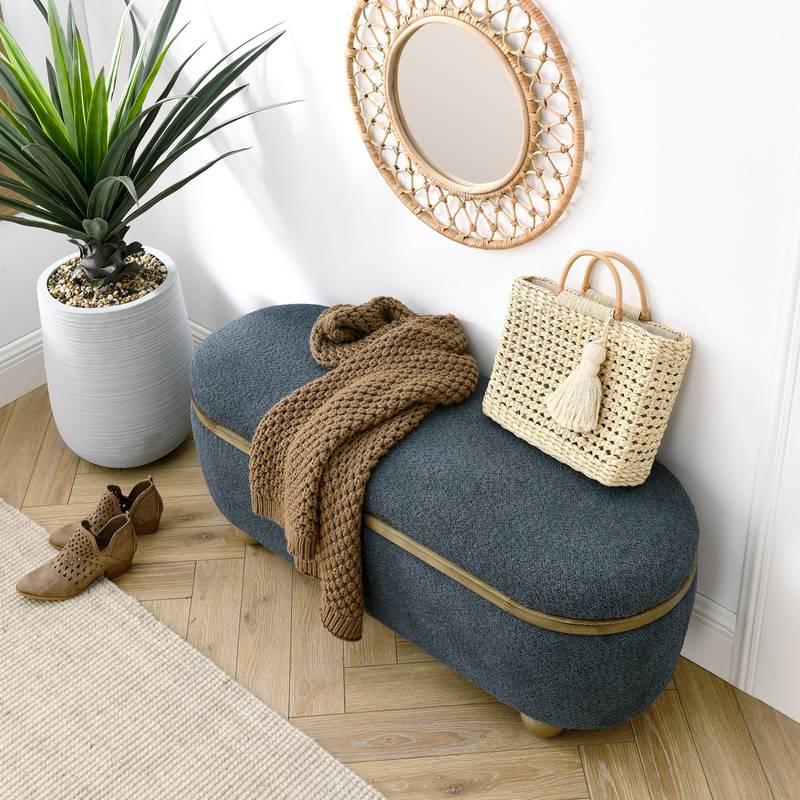 Cozy Blue Storage Ottoman Bench